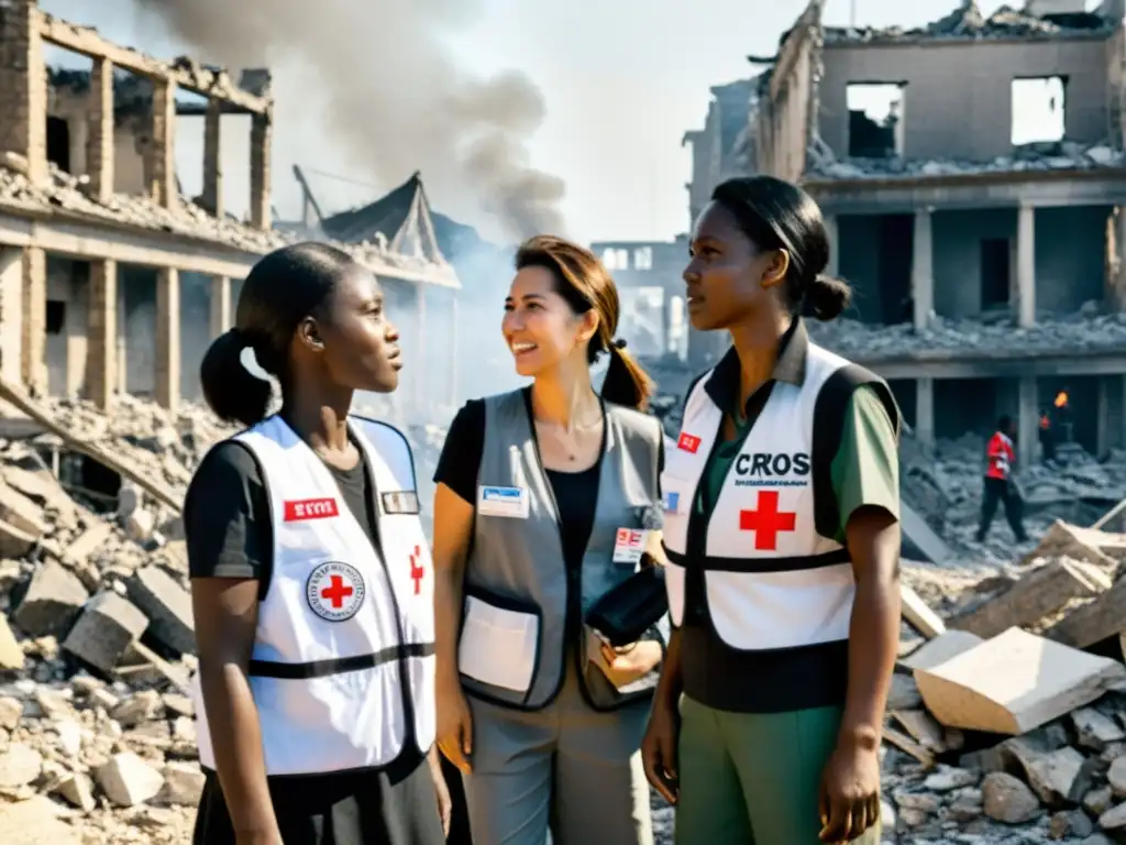 Voluntarios de la Cruz Roja brindan ayuda humanitaria en una ciudad devastada por la guerra