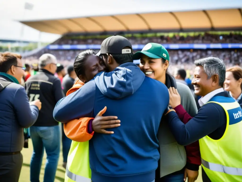 Recepción cálida y solidaria para migrantes en evento deportivo Voluntarios brindan cálida bienvenida y apoyo a migrantes en evento deportivo, destacando trato respetuoso y inclusión