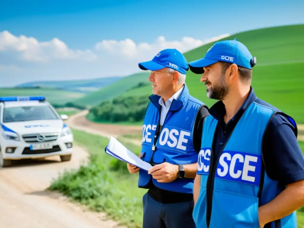 Misión de observación de la OSCE en zona rural, resaltando la importancia de proteger derechos humanos